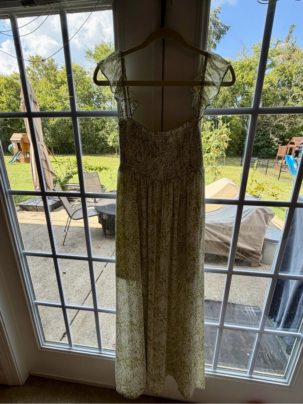 Aakaa Sage Green Floral Maxi Dress with Ruffle Sleeves